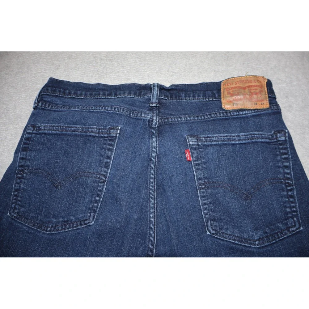 Levi Strauss 513 Slim Straight Men 36x34 Blue Dark Wash Denim Jeans Cotton Blend